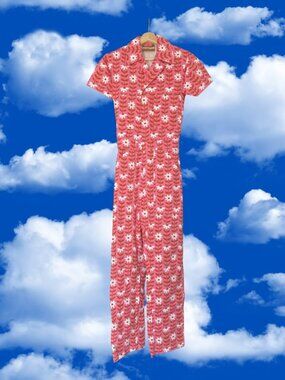 Big Bud Press Pink Daisy Chain Floral Short Sleeve Everyday Jumpsuit Size XXS